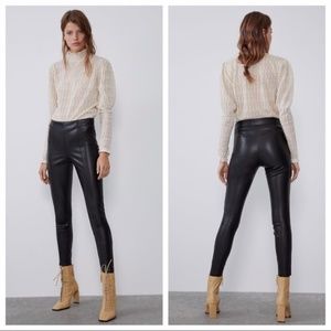 NWT Zara Black Faux Leather Leggings. Size L